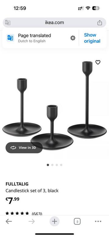 IKEA FULLTALIG Kandelaar Set - Zwart Metaal beschikbaar voor biedingen