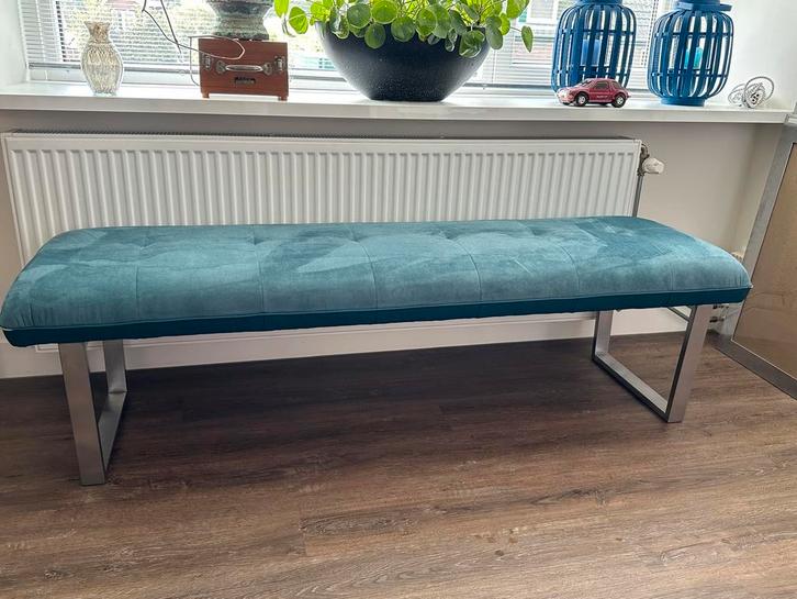 Echt mooie blauwe eetkamerbank van Henders  en Hazel, Huis en Inrichting, Banken | Sofa's en Chaises Longues, Zo goed als nieuw