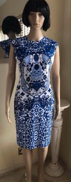 Ribkoff elegante jurk wit/blauwe print “Delfts Blauw” 38, Nieuw, Blauw, Maat 38/40 (M), Onder de knie