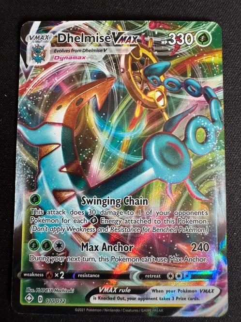 Dhelmise VMAX 010, Hobby en Vrije tijd, Verzamelkaartspellen | Pokémon, Zo goed als nieuw, Losse kaart, Ophalen of Verzenden