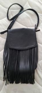 Zwarte leren festivaltas met franjes handtas schoudertas, Ophalen of Verzenden, Zo goed als nieuw, Zwart, Schoudertasje