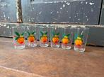 6 Vintage sap glazen 'zuivere vruchtendrank'., Ophalen of Verzenden, Gebruikt, Overige typen