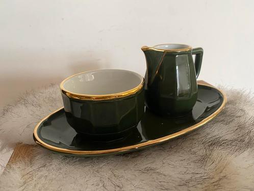 Vintage Apilco Porselein Roomstel Groen/Goud, Antiek en Kunst, Antiek | Porselein, Ophalen of Verzenden