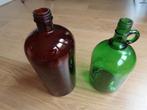 2 antieke apothekersflessen bruin, 2,5 liter + groen 2 liter, Ophalen of Verzenden