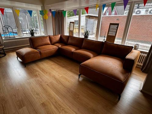 Grote U-hoekbank microleder cognac. 390 cm breed, Huis en Inrichting, Banken | Bankstellen, Nieuw, Hoekbank, Vierpersoons of meer