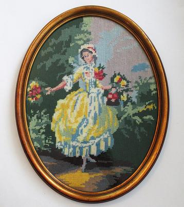 Prachtig kunstwerk borduur met wollen garen onder glas. beschikbaar voor biedingen