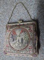 Vintage gobelin geborduurd tasje met spiegeltje, Antiek en Kunst, Ophalen of Verzenden