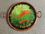 ANTIEK dienblad art deco achter glas geschilderde karpers, Antiek en Kunst, Antiek | Woonaccessoires, Ophalen of Verzenden