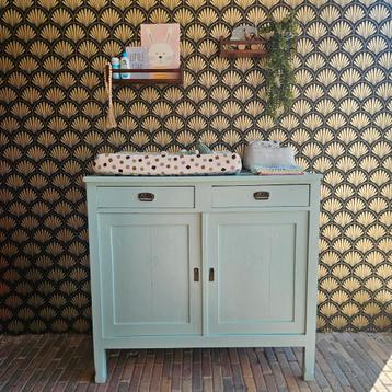 Mooie houten groen/blauwe commode  beschikbaar voor biedingen