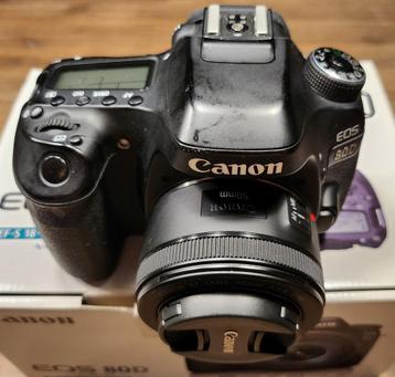 Canon EOS 80D met 50mm f1.8 STM lichtsterke portretlens beschikbaar voor biedingen