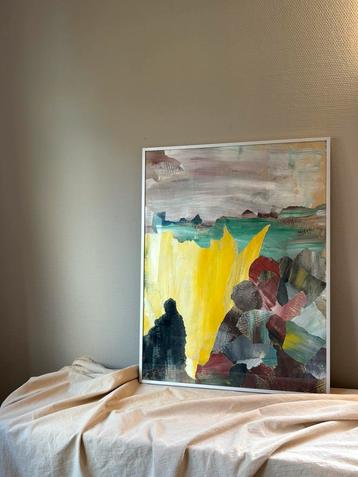 Vintage abstract schilderij collage techniek signed  l66cm beschikbaar voor biedingen