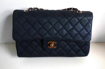 Chanel blauwe satin medium double flap bag timeless +dustbag beschikbaar voor biedingen