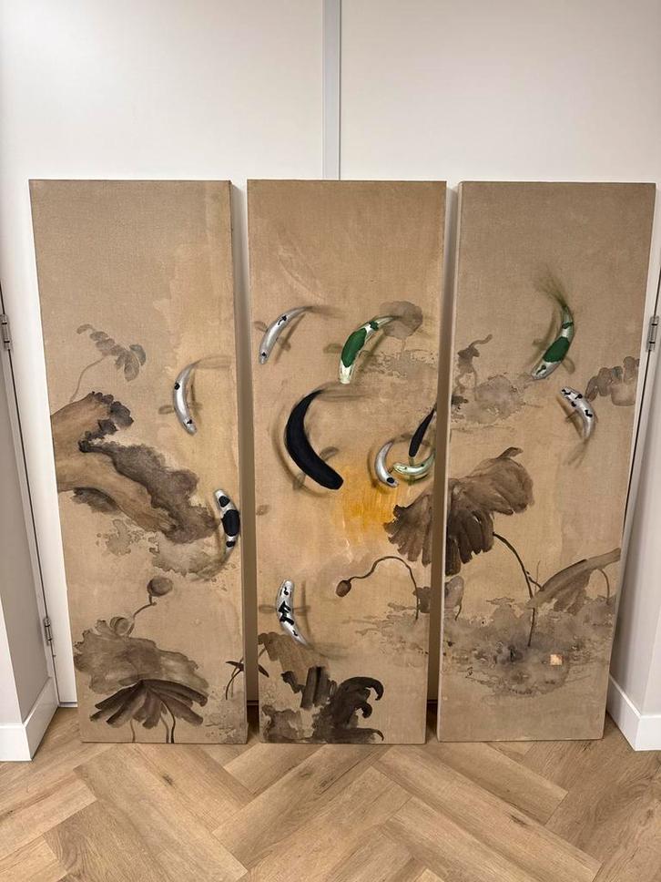 Drieluik Schilderij met Karpers, Antiek en Kunst, Kunst | Schilderijen | Klassiek, Ophalen