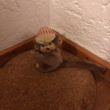Vintage Knuffel Aapje van Monchhichi met Muts beschikbaar voor biedingen