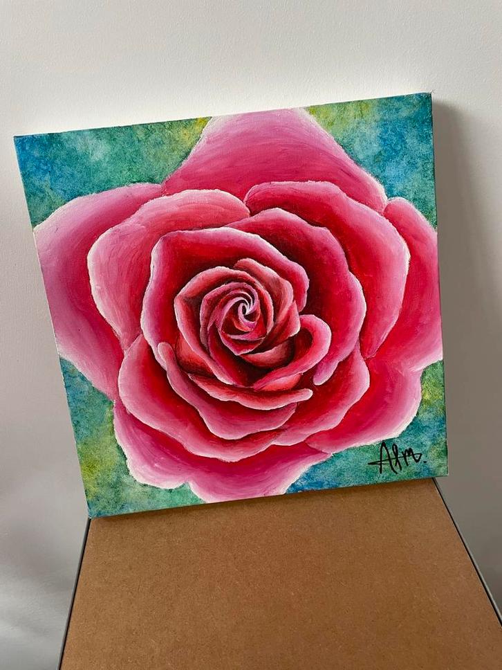Bloem schilderij 40x40 cm, Antiek en Kunst, Kunst | Schilderijen | Klassiek, Ophalen