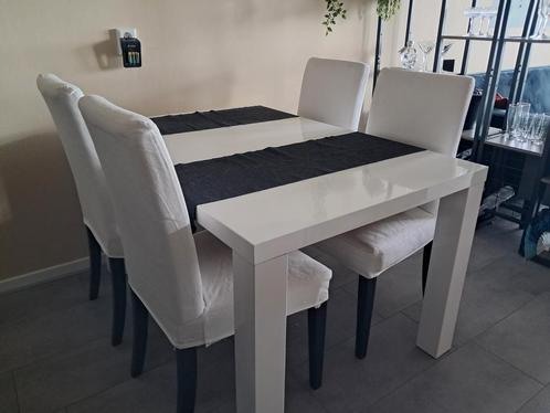 Eettafel (hoogglans wit) met 4 stoelen, Huis en Inrichting, Tafels | Eettafels, Gebruikt, 50 tot 100 cm, 100 tot 150 cm, Vier personen