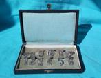 ZILVER ART DECO TAFELNUMMERS 1-12 GLASHANGERS ALPACCA DOOS, Antiek en Kunst, Verzenden