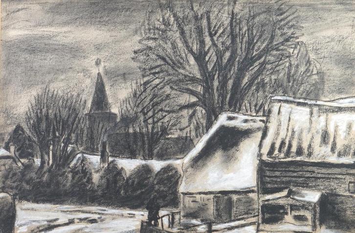 Leo Gestel, Blaricum in de sneeuw, Antiek en Kunst, Kunst | Schilderijen | Klassiek, Ophalen of Verzenden