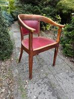 Vintage Stoel met Rode Lederen Bekleding en Houten Frame, Ophalen