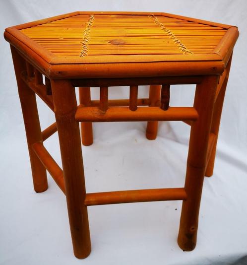 vintage bamboe Zeshoek krukje Tafel bijzettafel zitplaatsen, Huis en Inrichting, Krukjes, Zo goed als nieuw, Hout, Ophalen