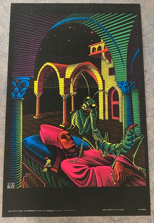 M.C.  Escher Blacklight poster “Dream” 1971, Antiek en Kunst, Kunst | Litho's en Zeefdrukken, Ophalen