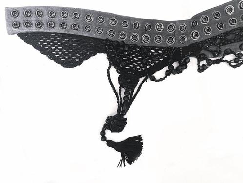 UNIEKE HANDMADE ZWART/GRIJS LEREN FEESTELIJKE riem, ca 107cm, Kleding | Dames, Riemen en Ceinturen, Nieuw, 100 cm of meer, 5 cm of meer