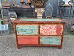 Kleurrijk tv meubel, sidetable, console gemaakt van sloophou