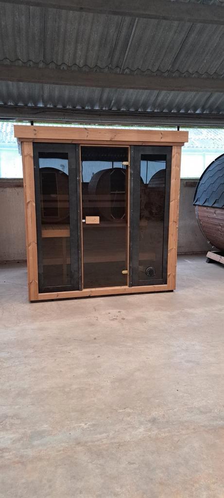 Panorama (buiten)sauna's uit duurzaam thermohout 42 mm dik, Sport en Fitness, Sauna, Nieuw, Complete sauna, Fins of Traditioneel
