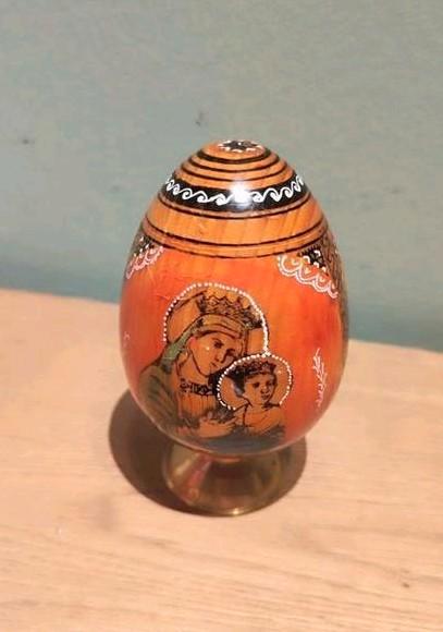Antiek houten Ei met Jezus Madonna en Kind, Antiek en Kunst, Antiek | Religie, Ophalen of Verzenden