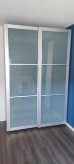 Mooie kledingkast met glas deuren, veel planken. Leveren mgl, Gebruikt, 100 tot 150 cm, 200 cm of meer, Met klep(pen)