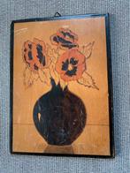 Houten paneeltje beschilderd met Klaprozen., Ophalen of Verzenden