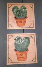 2 Houten tegels met opdruk van buxus, Ophalen of Verzenden