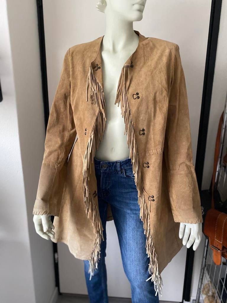 Gave bohemianstyle leren jas maat M, Kleding | Dames, Jassen | Zomer, Zo goed als nieuw, Maat 38/40 (M), Beige, Ophalen of Verzenden