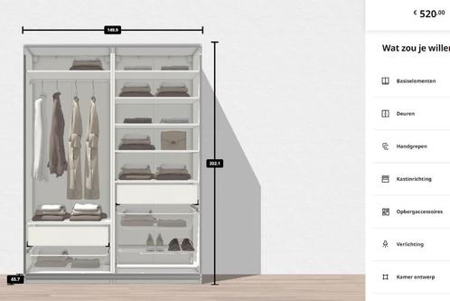 IKEA PAX kledingkast 150x58x201 hasvik wit schuifdueren, Huis en Inrichting, Kasten | Kledingkasten, Gebruikt, 200 cm of meer