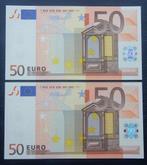 2x 50 euro 2002 nummers opv.printcode TO35E2, Postzegels en Munten, Bankbiljetten | Europa | Eurobiljetten, Setje, Ophalen of Verzenden