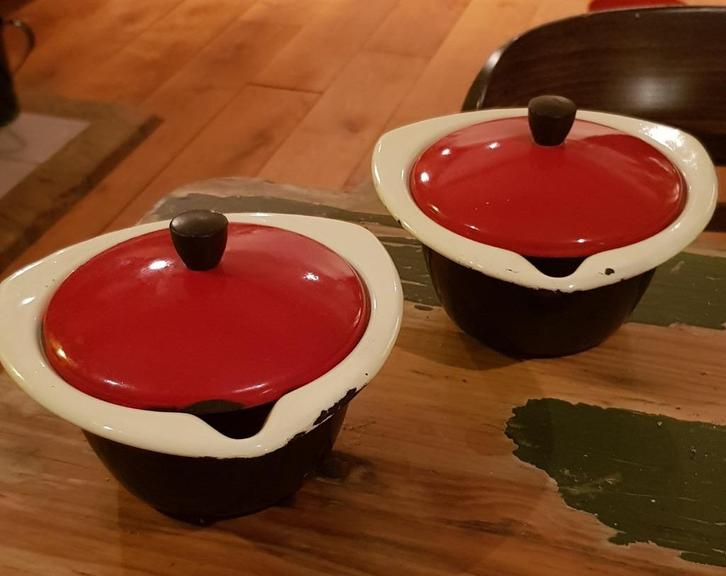 Emaille schaaltjes met deksel, Antiek en Kunst, Antiek | Emaille, Ophalen of Verzenden