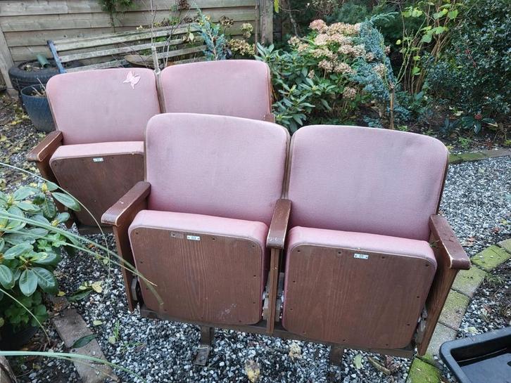 Vintage Bioscoopstoelen - 2 x 2 Zits, Huis en Inrichting, Fauteuils, Gebruikt, Hout, Stof, 100 tot 125 cm, Minder dan 75 cm, Ophalen of Verzenden