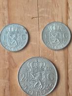 3 Zilveren Munten: 2 guldens en 1 rijksdaalder Juliana, 1 gulden, Setje, Zilver, Ophalen of Verzenden