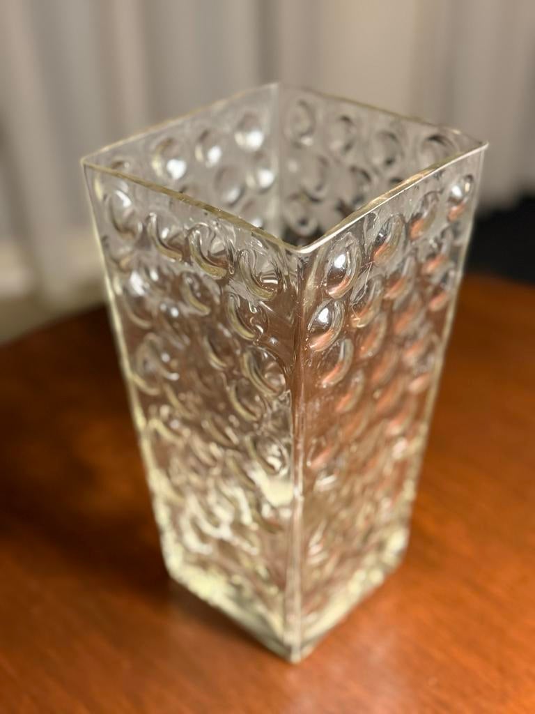 Vintage Bubble Glas Vaas, Gebruikt, Wit, Ophalen of Verzenden, Glas