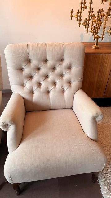 2 Beige fauteuils set + voetenbankje - Opknapper
