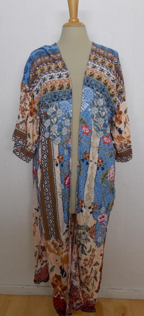 100% katoen lang boho/Ibiza kimono/vest/jurk! L/XL, Kleding | Dames, Jurken, Zo goed als nieuw, Maat 42/44 (L), Blauw, Onder de knie