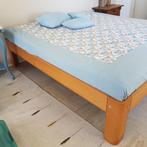 Degelijk tweepersoonsbed met spiraal en bedplaat, Ophalen, Gebruikt, Bruin, Tweepersoons