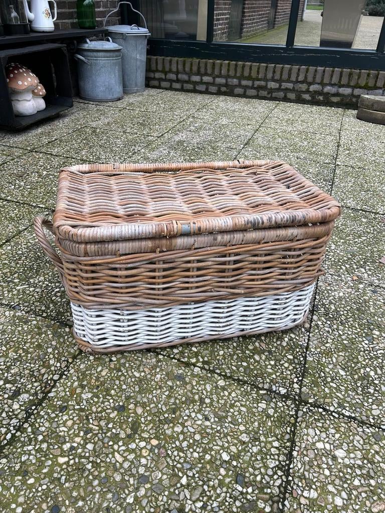 Rieten mand met klep, Huis en Inrichting, Woonaccessoires | Schalen en Manden, Ophalen, Gebruikt, Mand, Riet