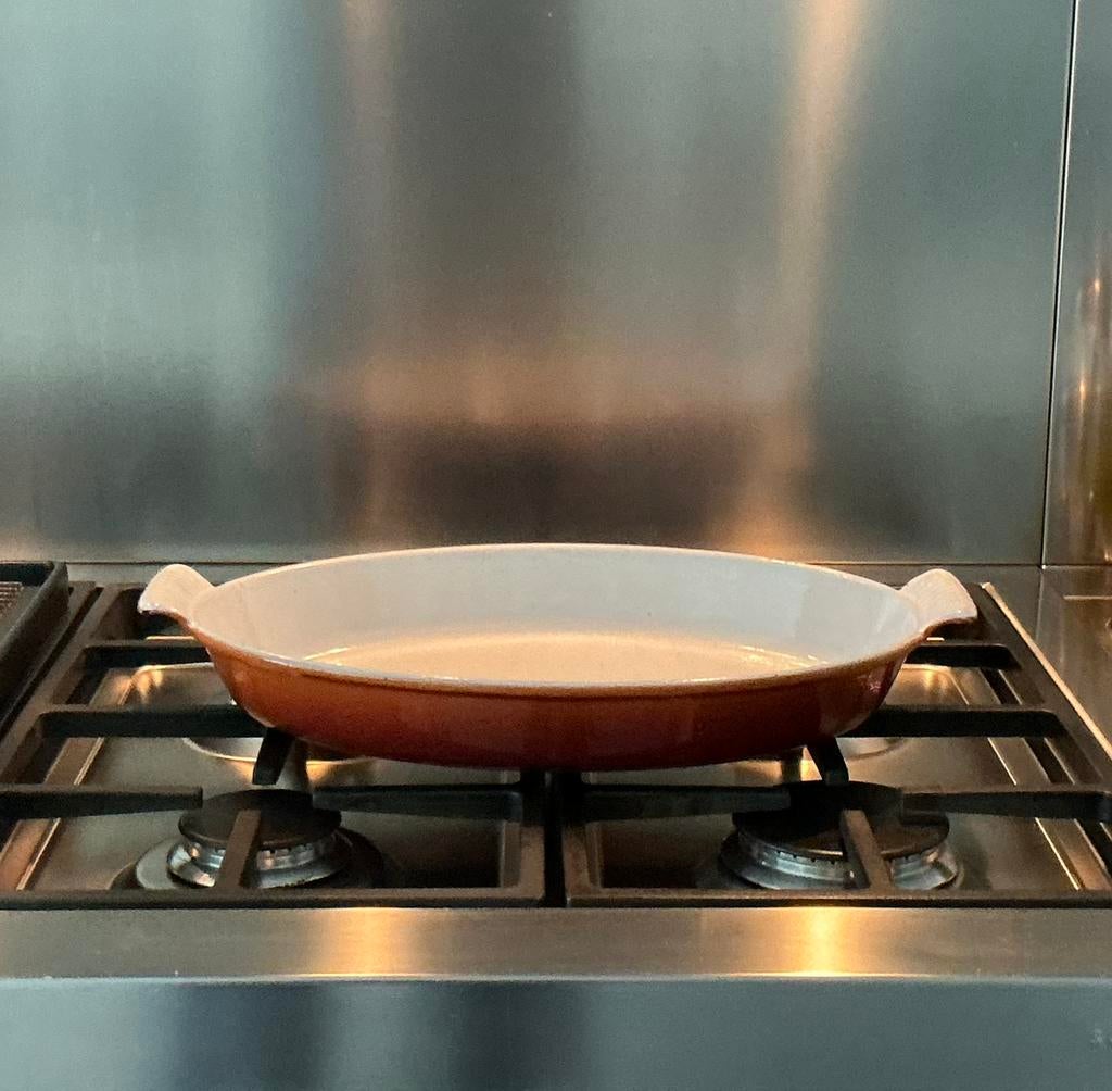 Dru Holland grote ovale gietijzeren ovenschaal nr 36, 42 cm, Ophalen of Verzenden, Gebruikt, Gietijzer, Koekenpan of Braadpan