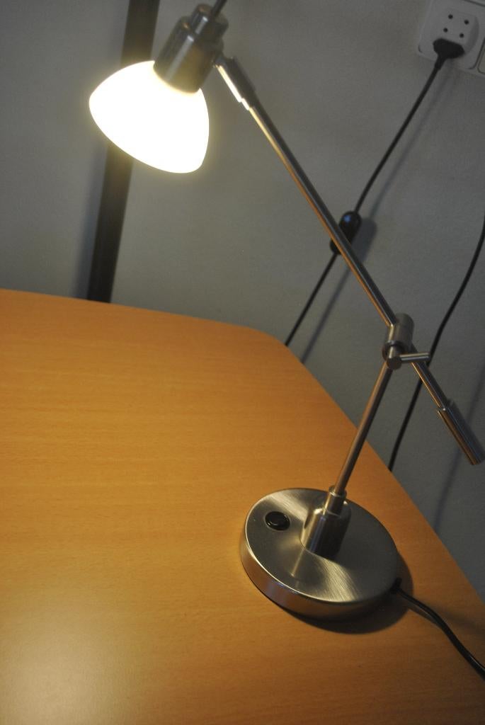 Bureaulamp, Led, rvs, Melitec, Design, Ophalen of Verzenden, Zo goed als nieuw, Glas