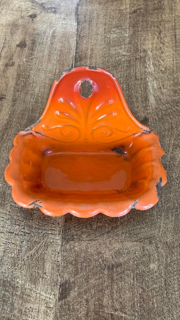 Oranje Emaille muur zeepbakje - Brocante, Ophalen of Verzenden