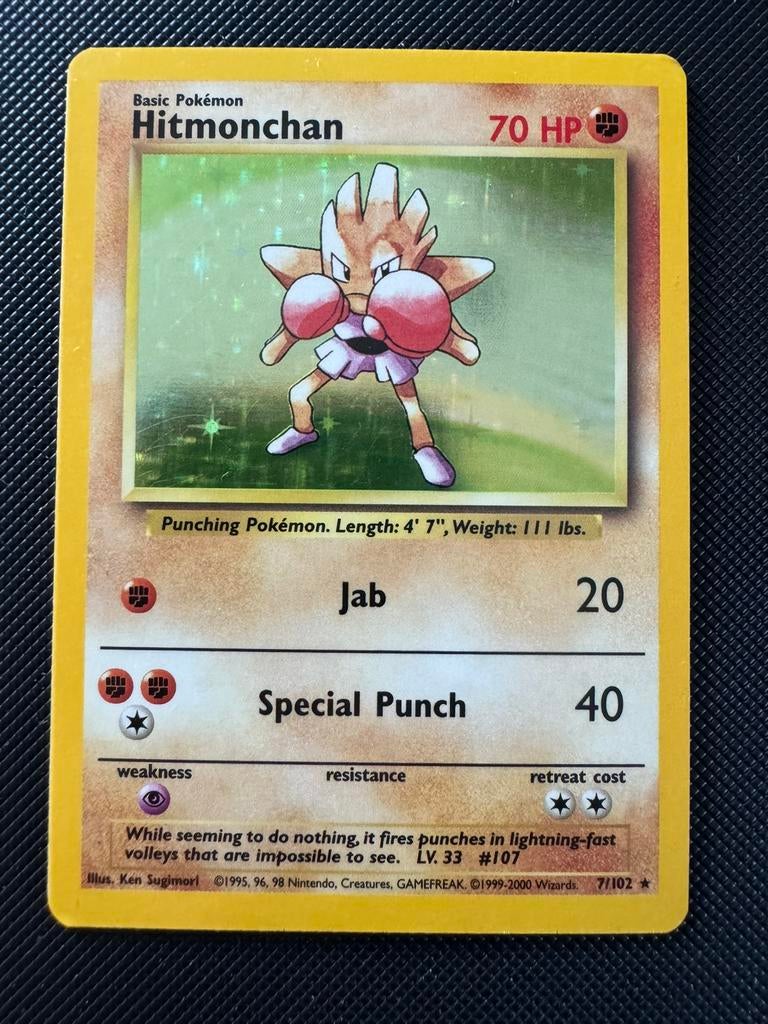 Hitmonchan #7 Base set pokemon kaart, Ophalen of Verzenden, Zo goed als nieuw