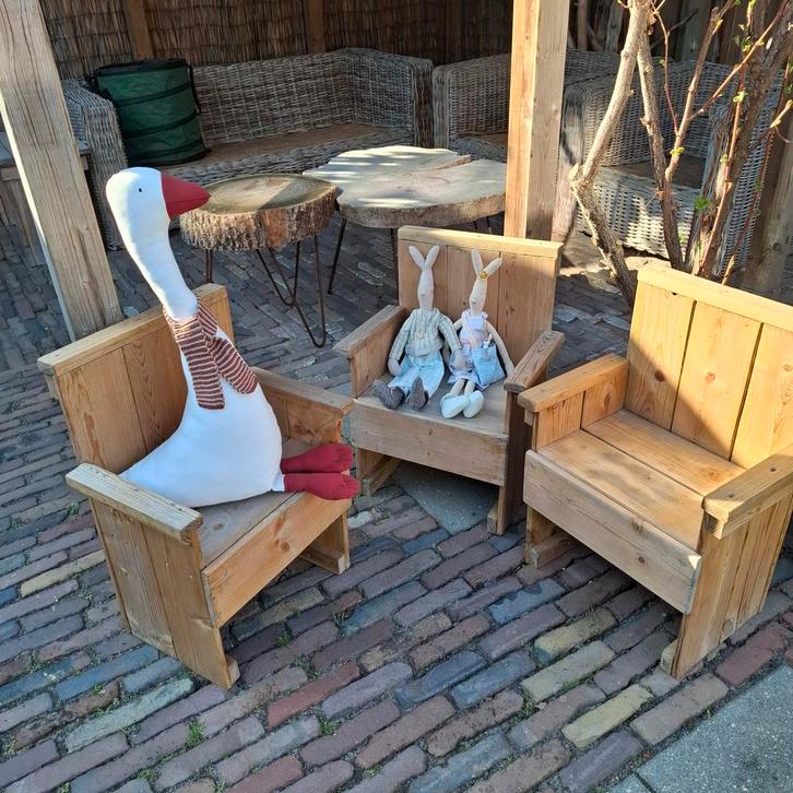 Dreumes/kleuter tuinstoelen handgemaakt, Tuin en Terras, Tuinsets en Loungesets, Ophalen