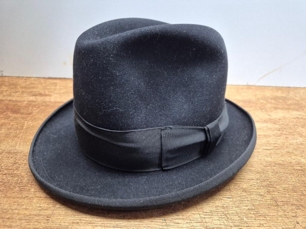 Homburg vintage vilten hoed, Mayser, zwart, maat 56, Ophalen of Verzenden, Hoed, Mayser, 57 cm (M, 7⅛ inch) of minder
