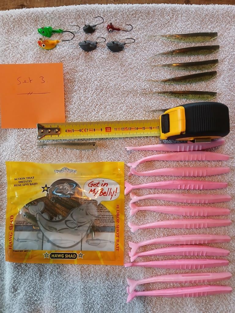 Roofvisset 3 shads, loodkoppen, Hawg shad, Storm nieuw., Ophalen of Verzenden, Nieuw, Complete set